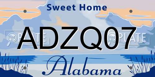 ADZQ07 Alabama License Plate