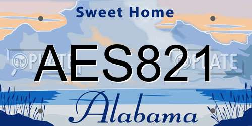 AES821 Alabama License Plate