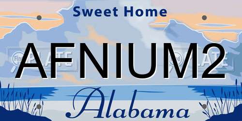 AFNIUM2 Alabama License Plate
