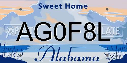 AG0F8L Alabama License Plate