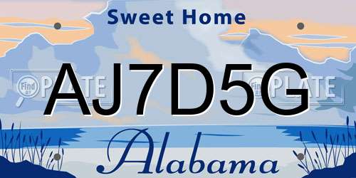 AJ7D5G Alabama License Plate