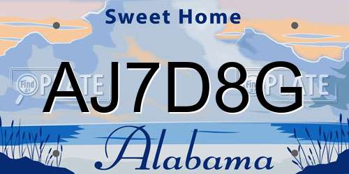 AJ7D8G Alabama License Plate