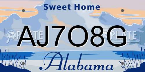 AJ7O8G Alabama License Plate