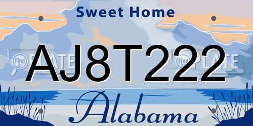 AJ8T222 Alabama License Plate