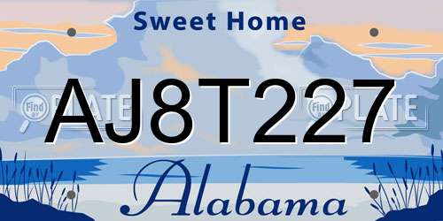 AJ8T227 Alabama License Plate