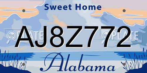 AJ8Z772 Alabama License Plate