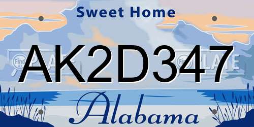 AK2D347 Alabama License Plate