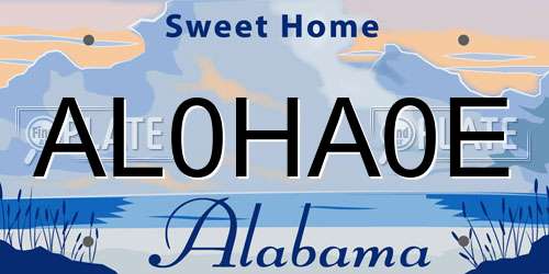 AL0HA0E Alabama License Plate