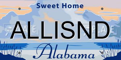 ALLISND Alabama License Plate