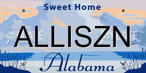 ALLISZN Alabama License Plate