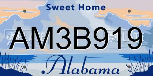 AM3B919 Alabama License Plate
