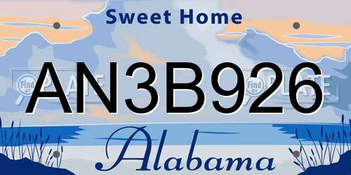 AN3B926 Alabama License Plate