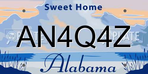 AN4Q4Z Alabama License Plate