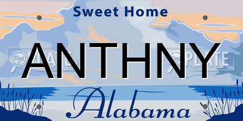 ANTHNY Alabama License Plate