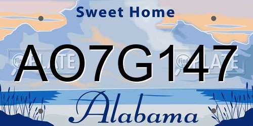 AO7G147 Alabama License Plate