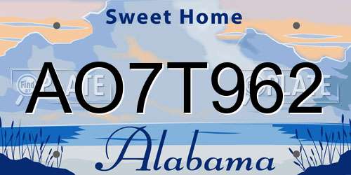 AO7T962 Alabama License Plate