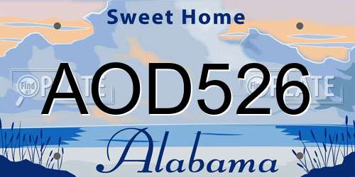 AOD526 Alabama License Plate