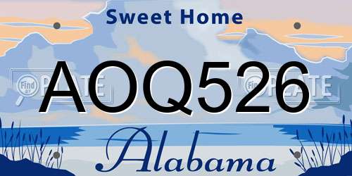 AOQ526 Alabama License Plate