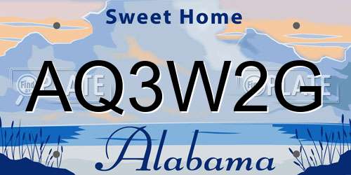 AQ3W2G Alabama License Plate