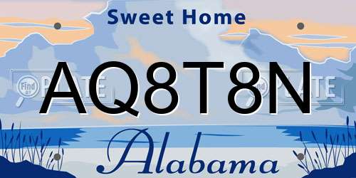 AQ8T8N Alabama License Plate