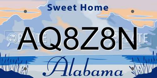 AQ8Z8N Alabama License Plate