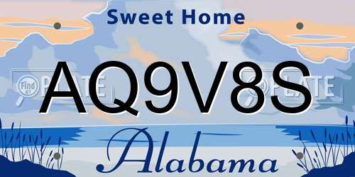 AQ9V8S Alabama License Plate