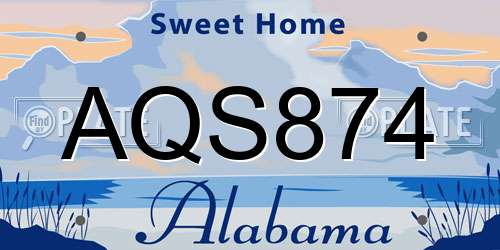 AQS874 Alabama License Plate
