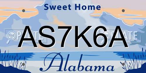 AS7K6A Alabama License Plate