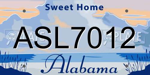 ASL7012 Alabama License Plate