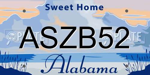 ASZB52 Alabama License Plate