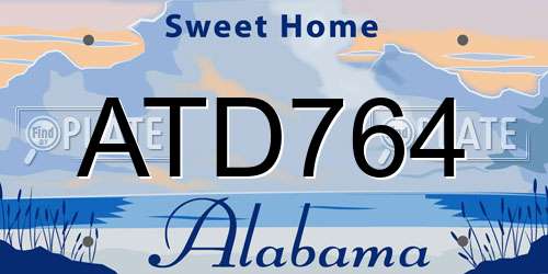 ATD764 Alabama License Plate