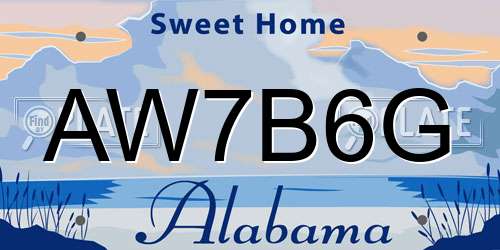 AW7B6G Alabama License Plate