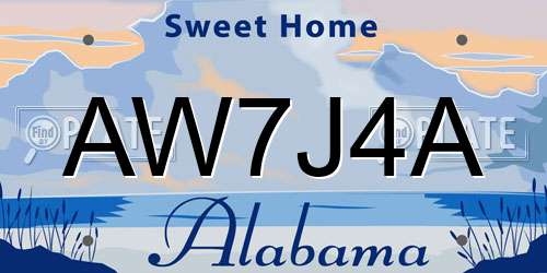 AW7J4A Alabama License Plate