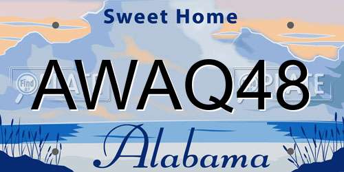 AWAQ48 Alabama License Plate