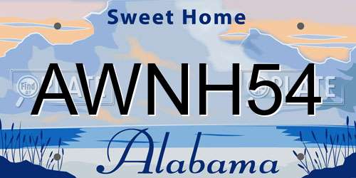 AWNH54 Alabama License Plate