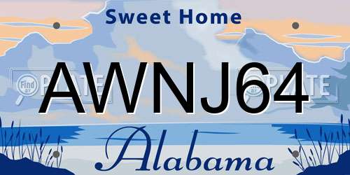 AWNJ64 Alabama License Plate