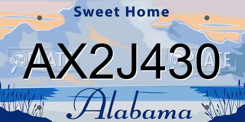 AX2J430 Alabama License Plate