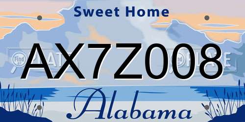 AX7Z008 Alabama License Plate