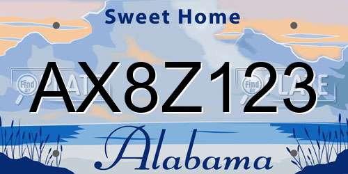 AX8Z123 Alabama License Plate
