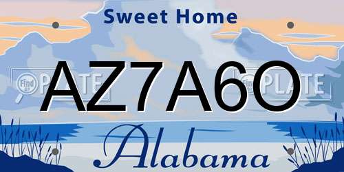 AZ7A6O Alabama License Plate