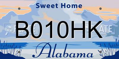 B010HK Alabama License Plate