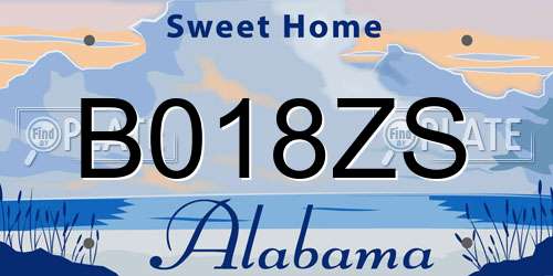 B018ZS Alabama License Plate