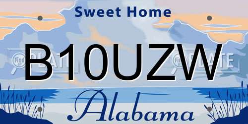 B10UZW Alabama License Plate