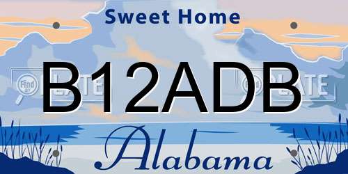 B12ADB Alabama License Plate