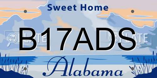 B17ADS Alabama License Plate