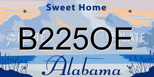 B225OE Alabama License Plate