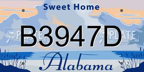 B3947D Alabama License Plate