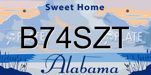 B74SZT Alabama License Plate