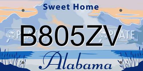 B805ZV Alabama License Plate