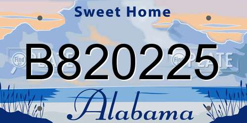 B820225 Alabama License Plate